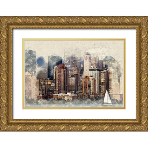New York Architecture Gold Ornate Wood Framed Art Print with Double Matting by Bolokofsky, Ronald