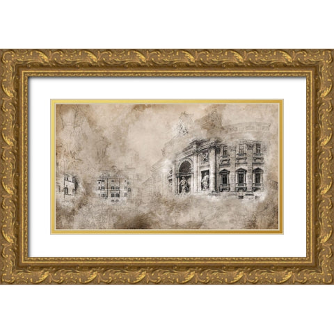 Vintage Fountain of Trevi Gold Ornate Wood Framed Art Print with Double Matting by Bolokofsky, Ronald