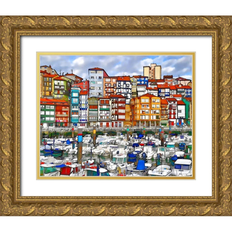 Bermeo Harbor Gold Ornate Wood Framed Art Print with Double Matting by Bolokofsky, Ronald