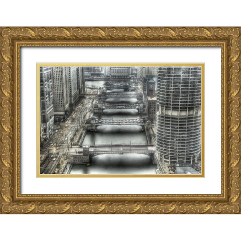 Chicago Bridges  Gold Ornate Wood Framed Art Print with Double Matting by Bolokofsky, Ronald