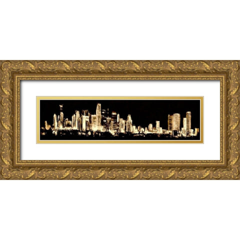 Lit Up Skyline Gold Ornate Wood Framed Art Print with Double Matting by Bolokofsky, Ronald