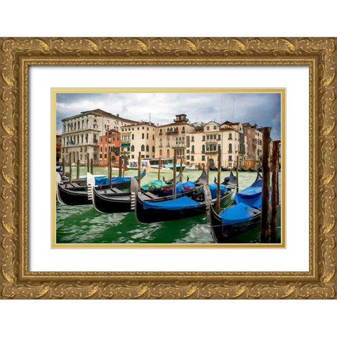 Moored Gondolas Gold Ornate Wood Framed Art Print with Double Matting by Bolokofsky, Ronald