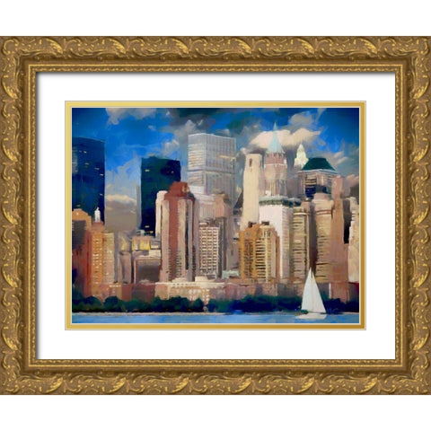 New York Skyline Gold Ornate Wood Framed Art Print with Double Matting by Bolokofsky, Ronald