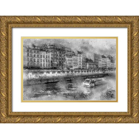Paris On the Seine Gold Ornate Wood Framed Art Print with Double Matting by Bolokofsky, Ronald