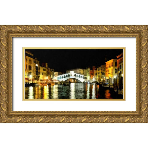 Rialto Bridge At Night Gold Ornate Wood Framed Art Print with Double Matting by Bolokofsky, Ronald