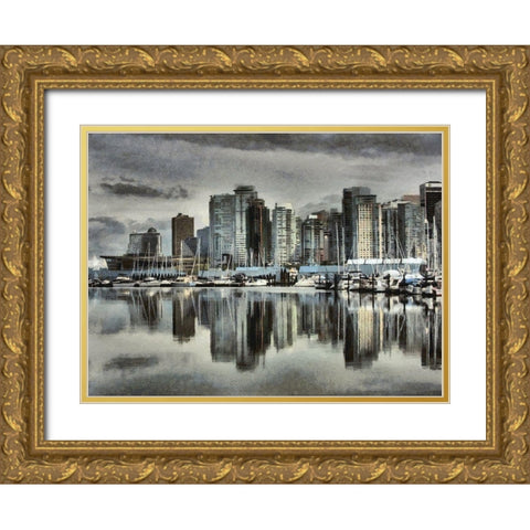 Vancouver Skyline Gold Ornate Wood Framed Art Print with Double Matting by Bolokofsky, Ronald