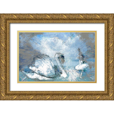 Swan Lake Gold Ornate Wood Framed Art Print with Double Matting by Bolokofsky, Ronald