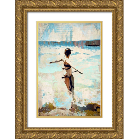 Escaping the Surf Gold Ornate Wood Framed Art Print with Double Matting by Bolokofsky, Ronald