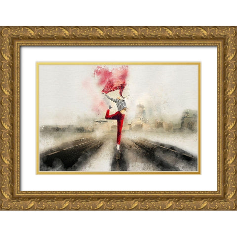 Celebrating Girl Gold Ornate Wood Framed Art Print with Double Matting by Bolokofsky, Ronald