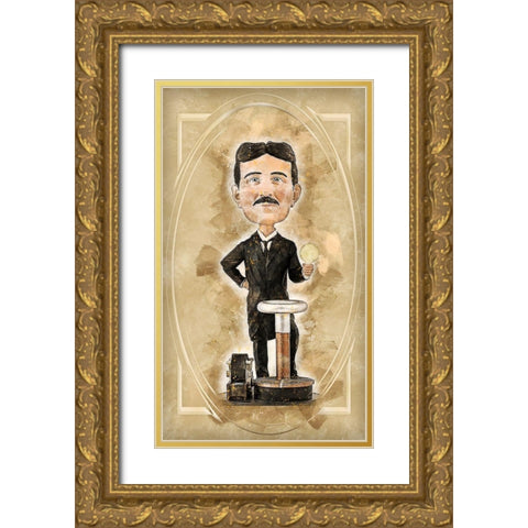Nicolas Tesla Gold Ornate Wood Framed Art Print with Double Matting by Bolokofsky, Ronald