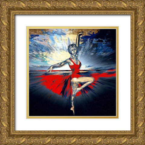 Pretty Ballerina Gold Ornate Wood Framed Art Print with Double Matting by Bolokofsky, Ronald