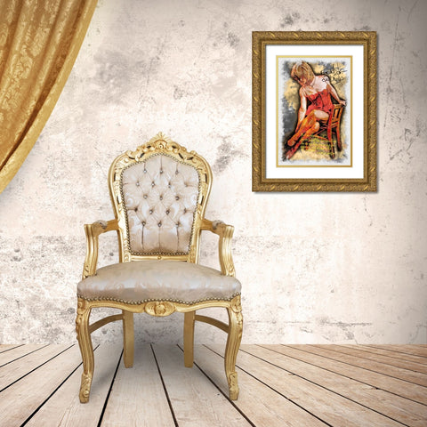 Red Dress Gold Ornate Wood Framed Art Print with Double Matting by Bolokofsky, Ronald