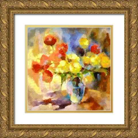 Colorful Bouquet I Gold Ornate Wood Framed Art Print with Double Matting by Bolokofsky, Ronald