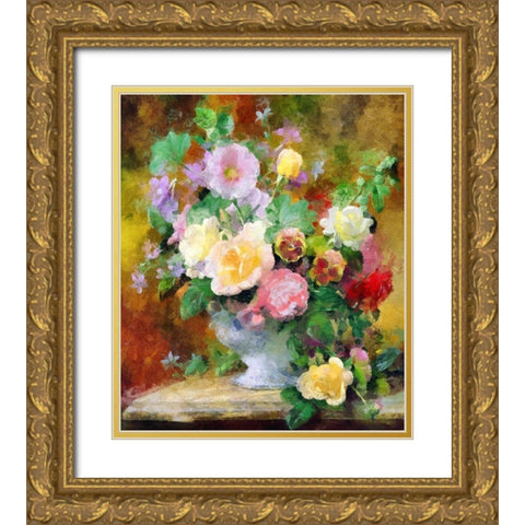 Fresh Garden Flowers Gold Ornate Wood Framed Art Print with Double Matting by Bolokofsky, Ronald