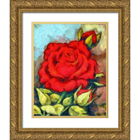 Red Roses I Gold Ornate Wood Framed Art Print with Double Matting by Bolokofsky, Ronald