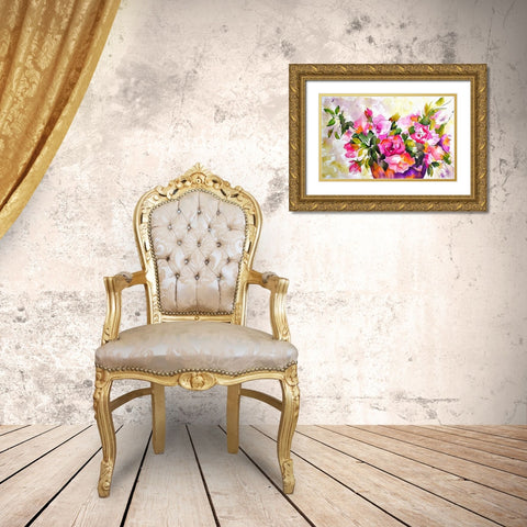 Potted Roses Gold Ornate Wood Framed Art Print with Double Matting by Bolokofsky, Ronald