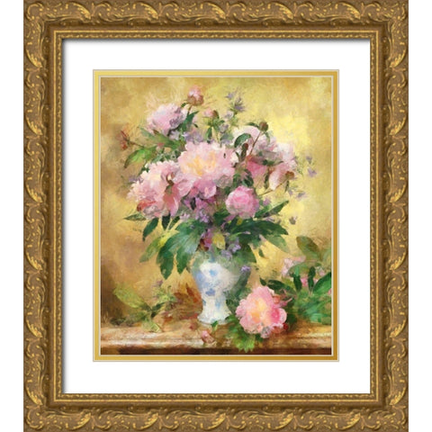 Pink Roses I Gold Ornate Wood Framed Art Print with Double Matting by Bolokofsky, Ronald