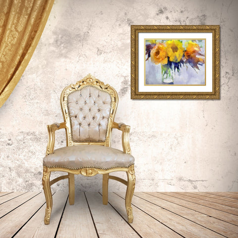 Yellow Flowers Gold Ornate Wood Framed Art Print with Double Matting by Bolokofsky, Ronald