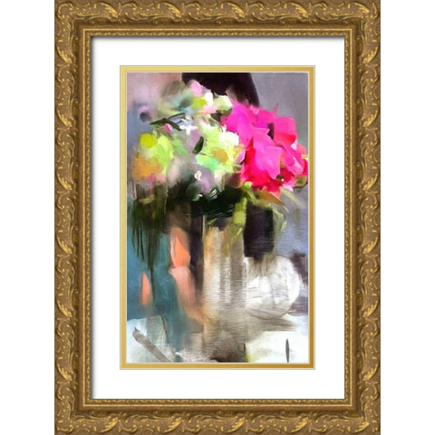 Colorful Peony Arrangement Gold Ornate Wood Framed Art Print with Double Matting by Bolokofsky, Ronald
