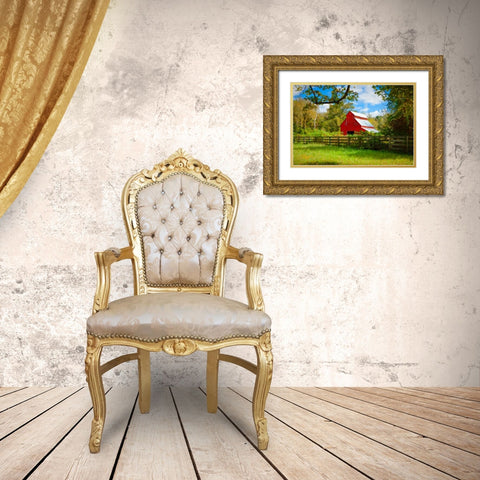 Red Barn Gold Ornate Wood Framed Art Print with Double Matting by Bolokofsky, Ronald