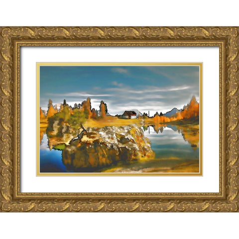 Bergsee Gold Ornate Wood Framed Art Print with Double Matting by Bolokofsky, Ronald