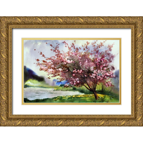 Cherry Blossoms IV Gold Ornate Wood Framed Art Print with Double Matting by Bolokofsky, Ronald
