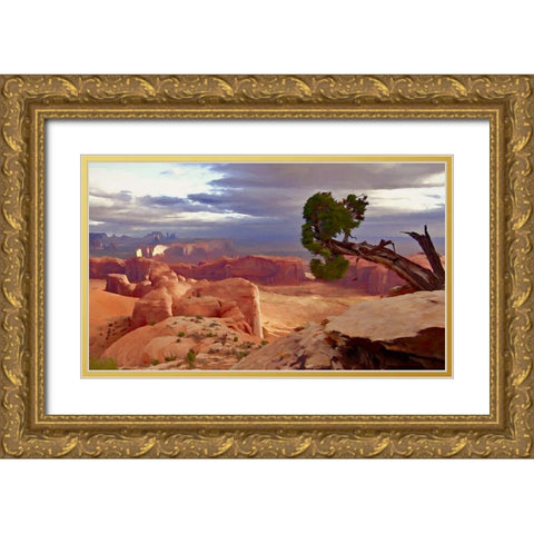 Hunts Mesa Sunrise Gold Ornate Wood Framed Art Print with Double Matting by Bolokofsky, Ronald