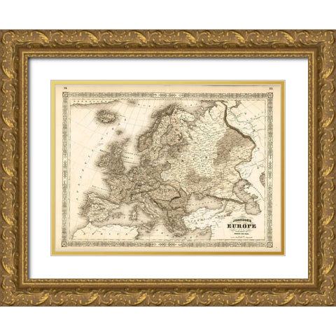1864 Johnson Europe Antiqued Gold Ornate Wood Framed Art Print with Double Matting by Johnson