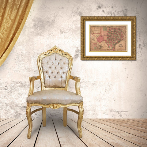 1866 Johnson Map of Texas  Gold Ornate Wood Framed Art Print with Double Matting by Johnson