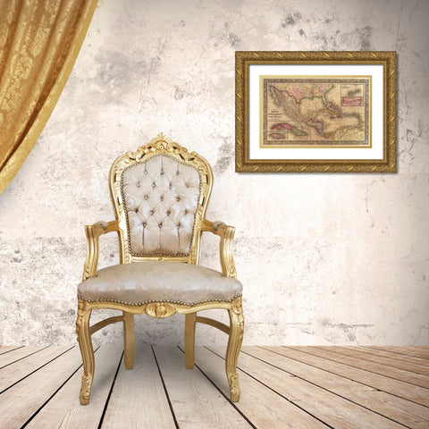 1866 Mitchell Map of Mexico and the West Indies Antiqued Gold Ornate Wood Framed Art Print with Double Matting by Mitchell