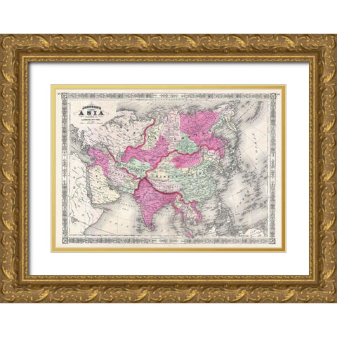 1867 Johnson Map of Asia Gold Ornate Wood Framed Art Print with Double Matting by Johnson