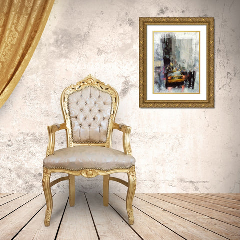 Hailing A Taxi II Gold Ornate Wood Framed Art Print with Double Matting by Bolokofsky, Ronald