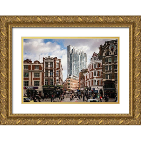 London Street Shops Gold Ornate Wood Framed Art Print with Double Matting by Bolokofsky, Ronald