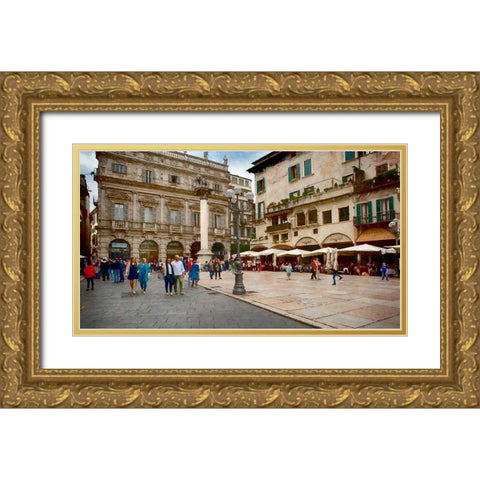 Piazza delle Erbe Verona II Gold Ornate Wood Framed Art Print with Double Matting by Bolokofsky, Ronald