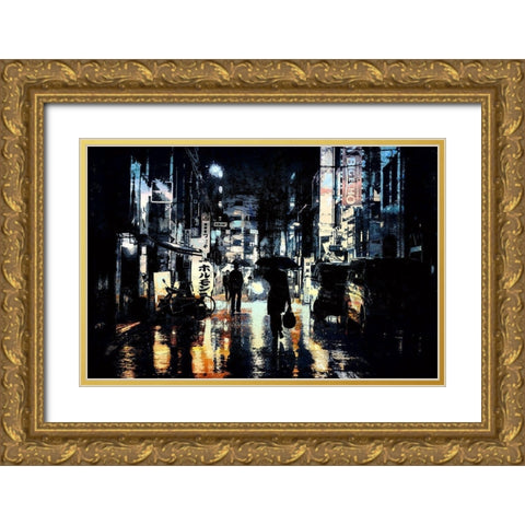 Rainy Streets of Hong Kong Gold Ornate Wood Framed Art Print with Double Matting by Bolokofsky, Ronald