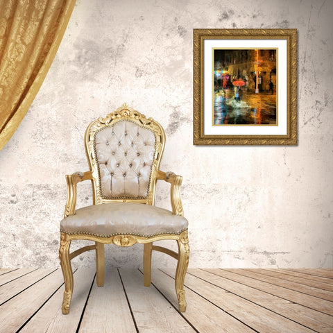 Red Umbrella Gold Ornate Wood Framed Art Print with Double Matting by Bolokofsky, Ronald