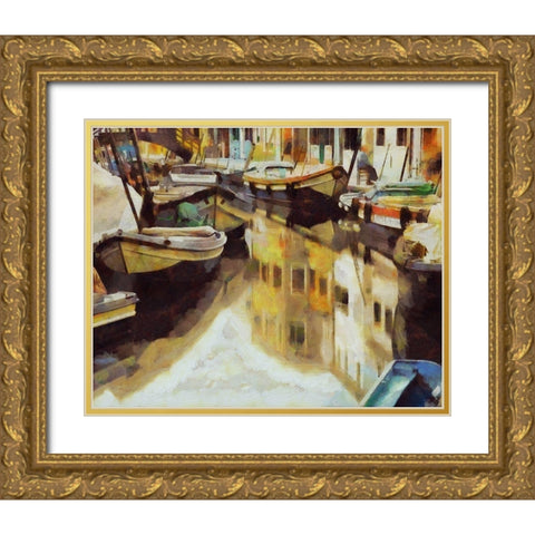 Canal Reflections I Gold Ornate Wood Framed Art Print with Double Matting by Bolokofsky, Ronald