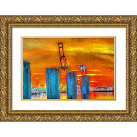 Harbor Sunset Gold Ornate Wood Framed Art Print with Double Matting by Bolokofsky, Ronald