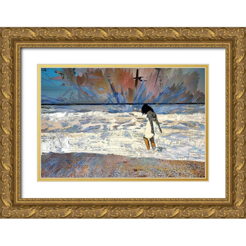 A Walk Along the Surf Gold Ornate Wood Framed Art Print with Double Matting by Bolokofsky, Ronald