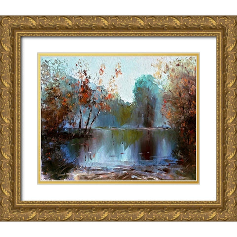 Autumn Pond I Gold Ornate Wood Framed Art Print with Double Matting by Bolokofsky, Ronald