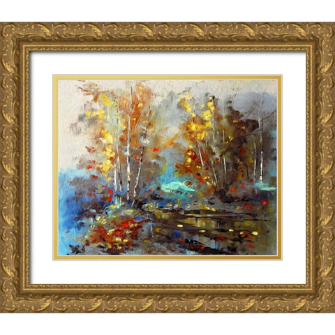 Autumn Pond II Gold Ornate Wood Framed Art Print with Double Matting by Bolokofsky, Ronald
