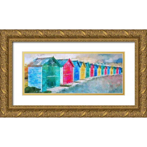 Beach Huts Gold Ornate Wood Framed Art Print with Double Matting by Bolokofsky, Ronald