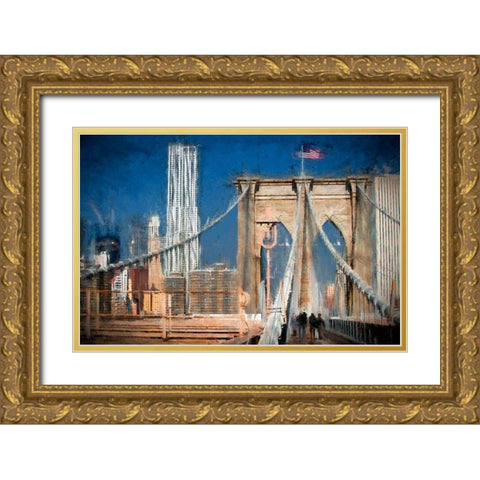 Brooklyn Bridge Gold Ornate Wood Framed Art Print with Double Matting by Bolokofsky, Ronald