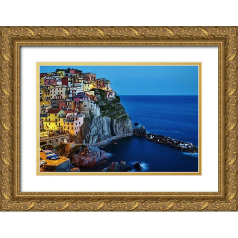 Evening In Manarola Gold Ornate Wood Framed Art Print with Double Matting by Bolokofsky, Ronald