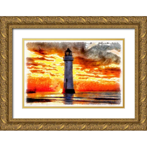Lighthouse At Sunset III Gold Ornate Wood Framed Art Print with Double Matting by Bolokofsky, Ronald