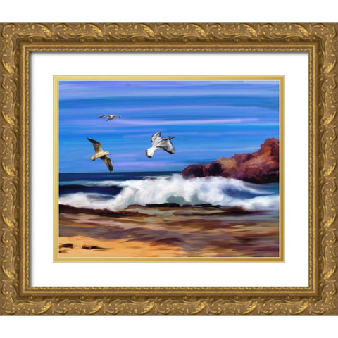 Ocean Flight Gold Ornate Wood Framed Art Print with Double Matting by Bolokofsky, Ronald