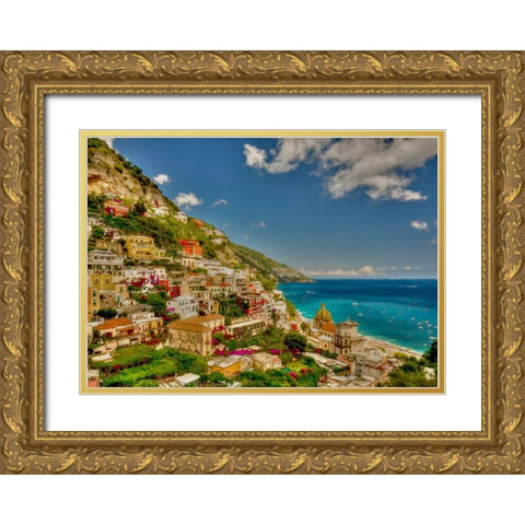 Positano View Gold Ornate Wood Framed Art Print with Double Matting by Bolokofsky, Ronald