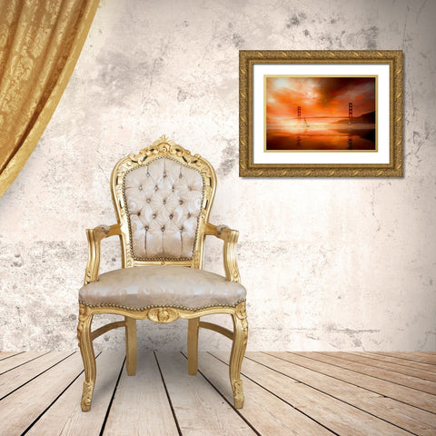 San Francisco Sunset Gold Ornate Wood Framed Art Print with Double Matting by Bolokofsky, Ronald