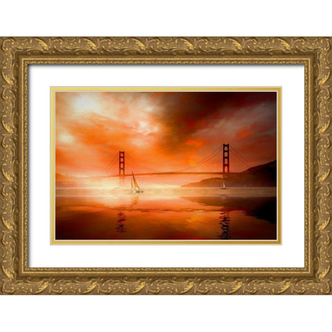 San Francisco Sunset Gold Ornate Wood Framed Art Print with Double Matting by Bolokofsky, Ronald