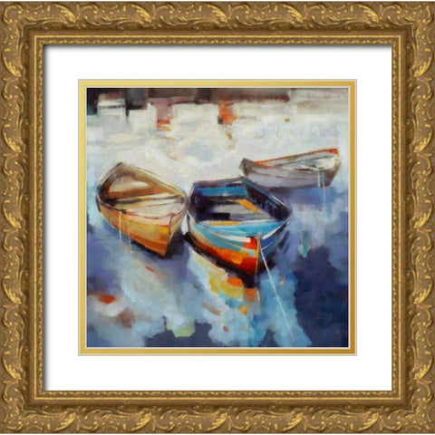 Three Boats Gold Ornate Wood Framed Art Print with Double Matting by Bolokofsky, Ronald